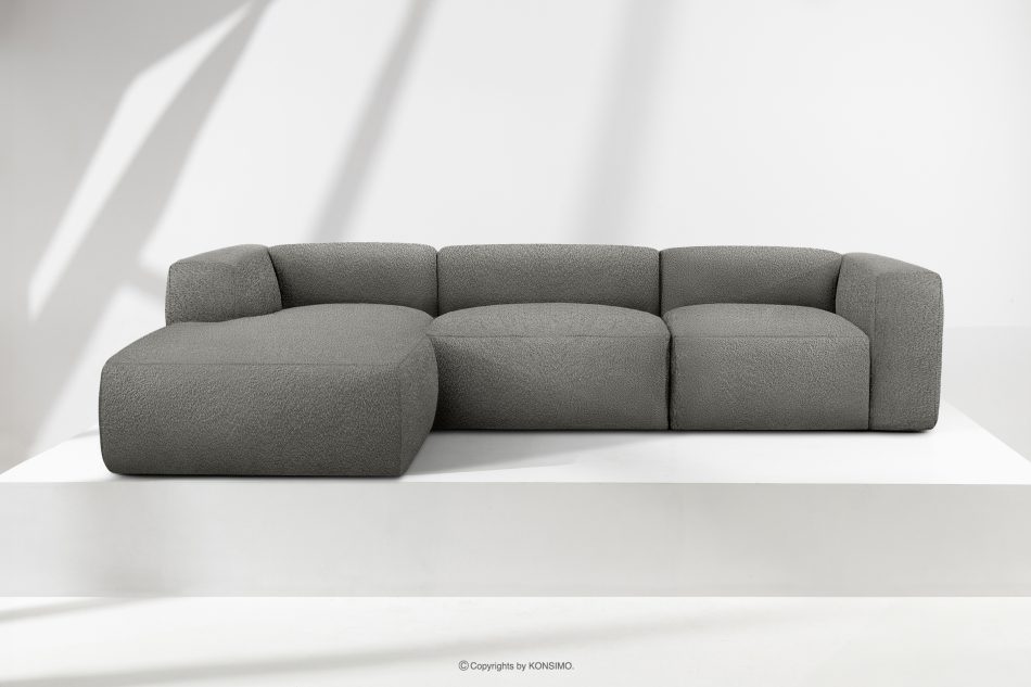 BUFFO Veľká mäkká rohová pohovka z bouclé tkaniny ľavá strana oceľová ocel - obrázok 1