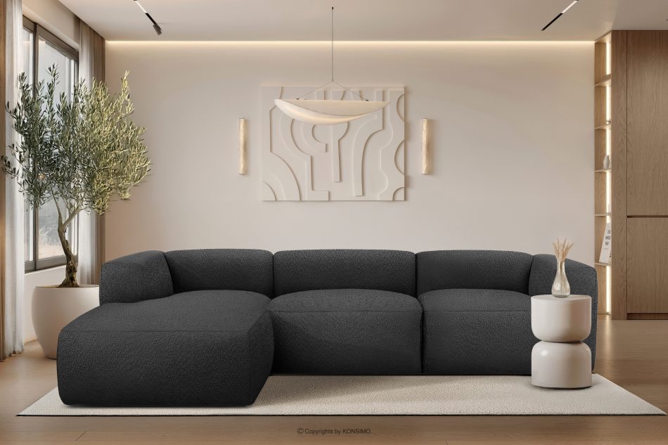 BUFFO Veľká mäkká rohová pohovka z bouclé tkaniny ľavá strana tmavo sivá tmavě šedá - obrázok 9