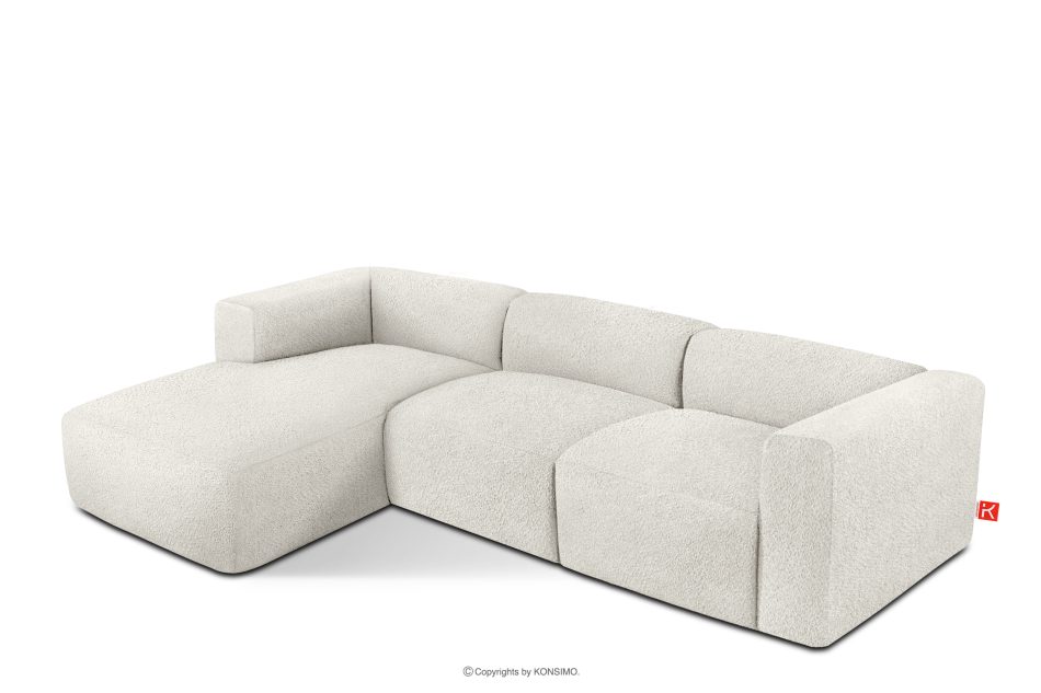 BUFFO Veľká mäkká rohová pohovka z bouclé tkaniny ľavá strana biela bílá - obrázok 2