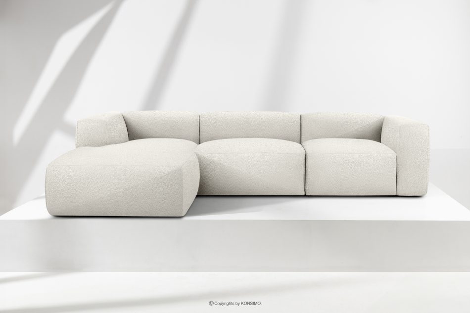 BUFFO Veľká mäkká rohová pohovka z bouclé tkaniny ľavá strana biela bílá - obrázok 1