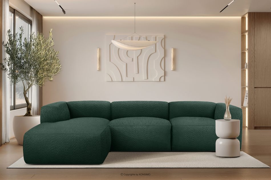 BUFFO Veľká mäkká rohová pohovka z bouclé tkaniny ľavá tmavo zelená tmavě zelená - obrázok 9