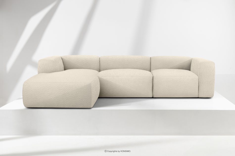 BUFFO Veľká mäkká rohová pohovka z bouclé tkaniny ľavá svetlo béžová světle béžová - obrázok 1