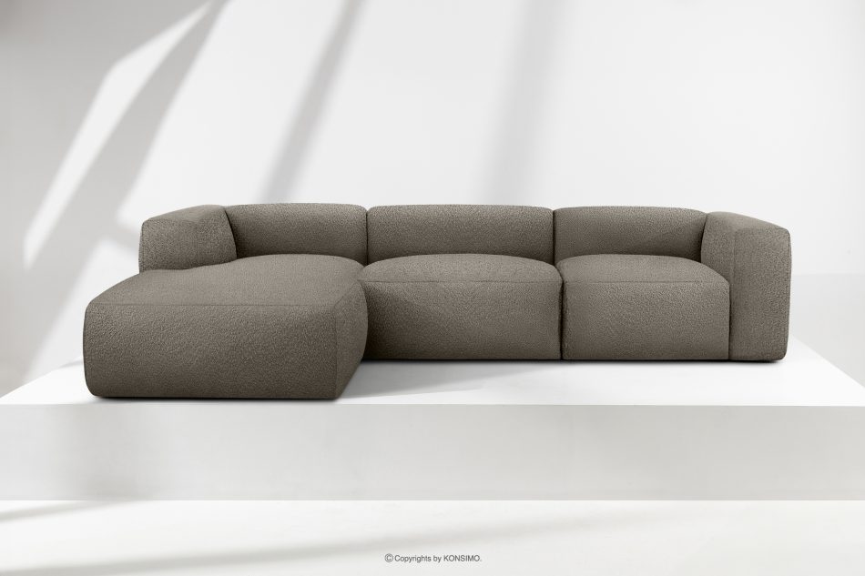 BUFFO Veľká mäkká rohová pohovka z bouclé tkaniny ľavá chladná hnedá studená hnědá - obrázok 1