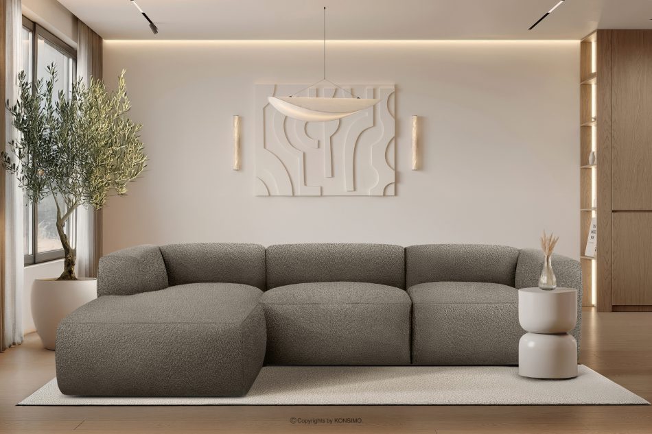 BUFFO Veľká mäkká rohová pohovka z bouclé tkaniny ľavá chladná hnedá studená hnědá - obrázok 9