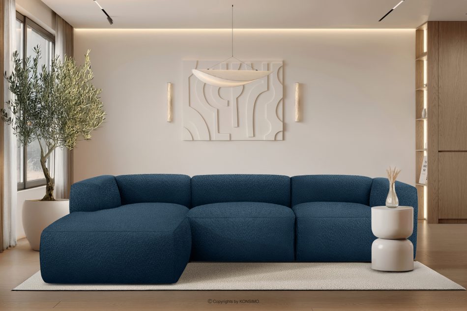 BUFFO Veľká mäkká rohová pohovka z bouclé tkaniny ľavá tmavo modrá tmavě modrá - obrázok 9