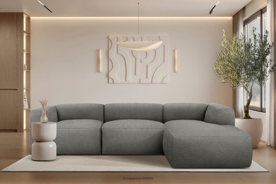 BUFFO Veľká mäkká rohová pohovka z bouclé tkaniny pravá oceľová ocel - obrázok 9