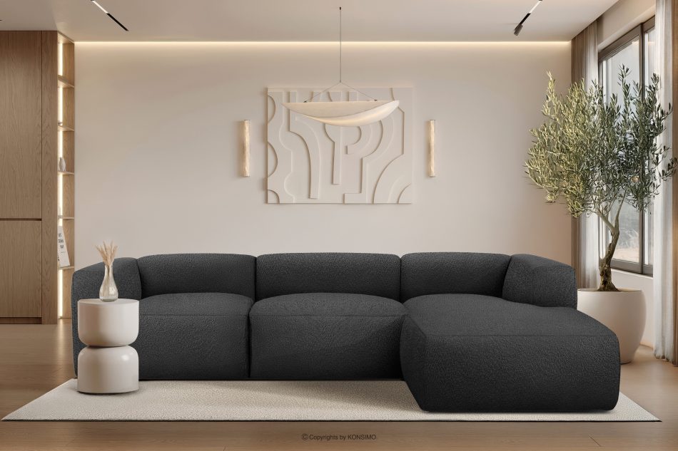 BUFFO Veľká mäkká rohová pohovka z bouclé tkaniny pravá tmavo sivá tmavě šedá - obrázok 9