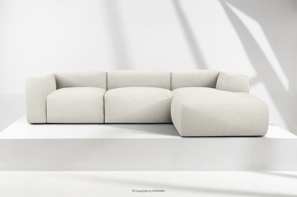 BUFFO Veľká mäkká rohová pohovka z bouclé tkaniny pravá biela bílá - obrázok 1