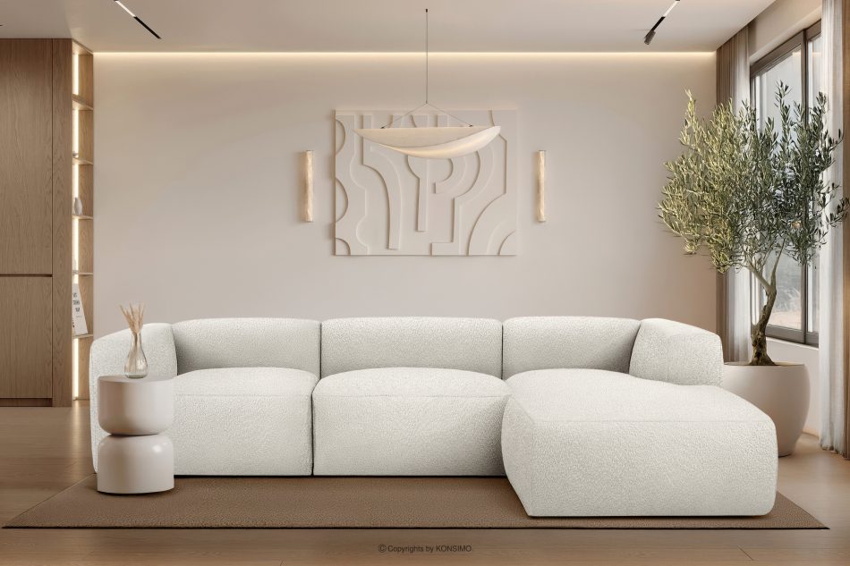 BUFFO Veľká mäkká rohová pohovka z bouclé tkaniny pravá biela bílá - obrázok 9