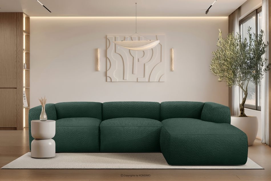 BUFFO Veľká mäkká rohová pohovka z bouclé tkaniny pravá tmavozelená tmavě zelená - obrázok 9