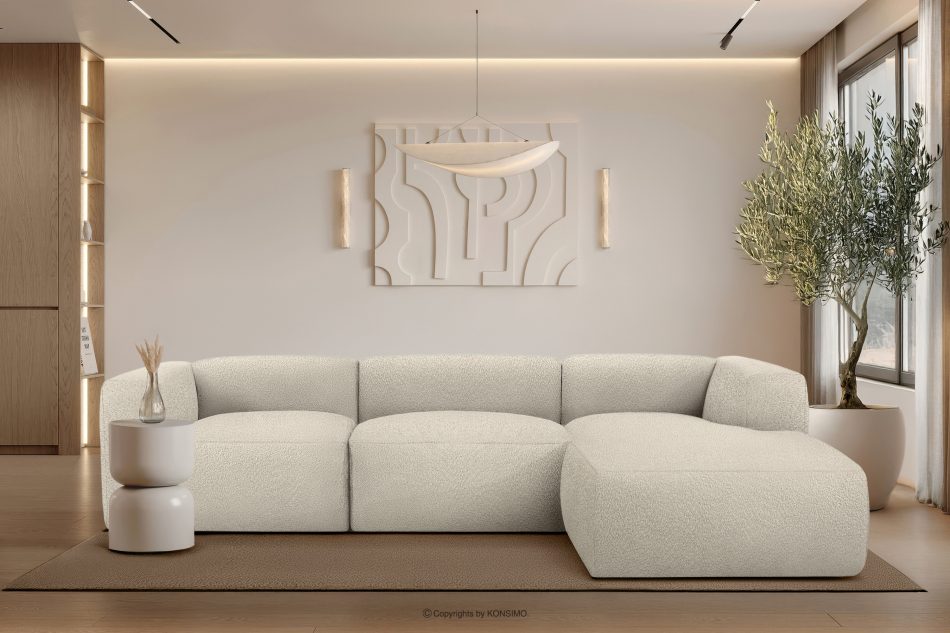 BUFFO Veľká mäkká rohová pohovka z bouclé tkaniny pravá svetlo béžová světle béžová - obrázok 9