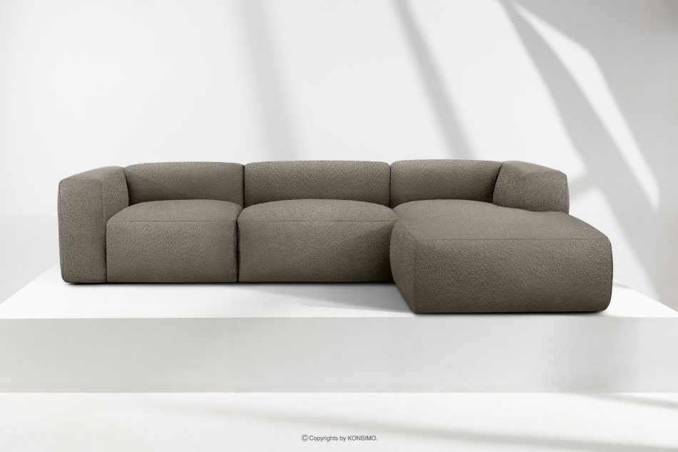 BUFFO Veľká mäkká rohová pohovka z bouclé tkaniny pravá chladná hnedá studená hnědá - obrázok 1