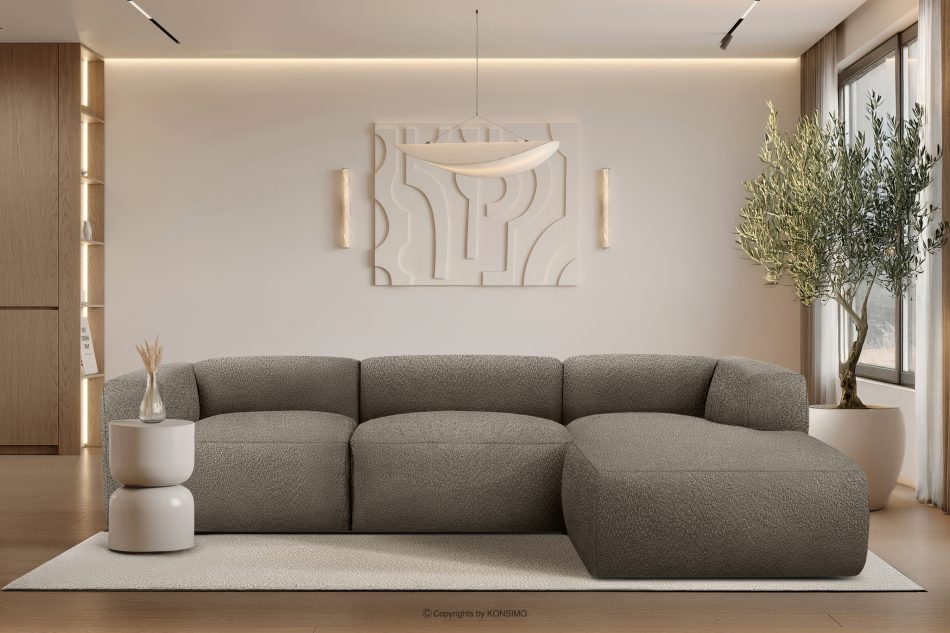 BUFFO Veľká mäkká rohová pohovka z bouclé tkaniny pravá chladná hnedá studená hnědá - obrázok 9