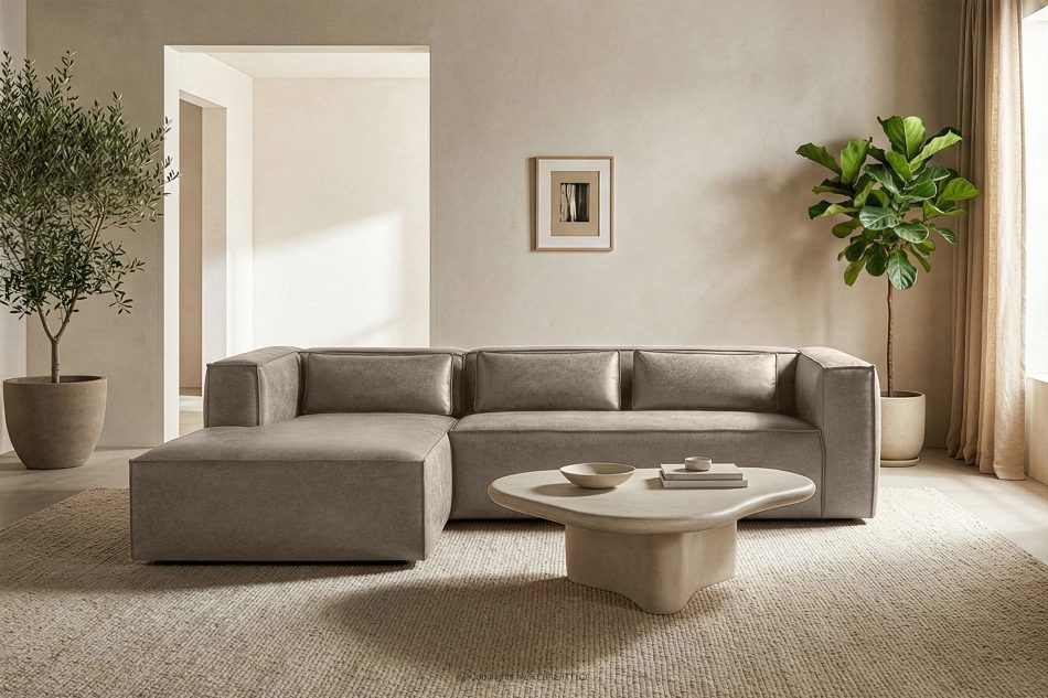 FEROX Rohová pohovka v štýle loft kožená látka svetlo sivá ľavá svetlo šedá - obrázok 10