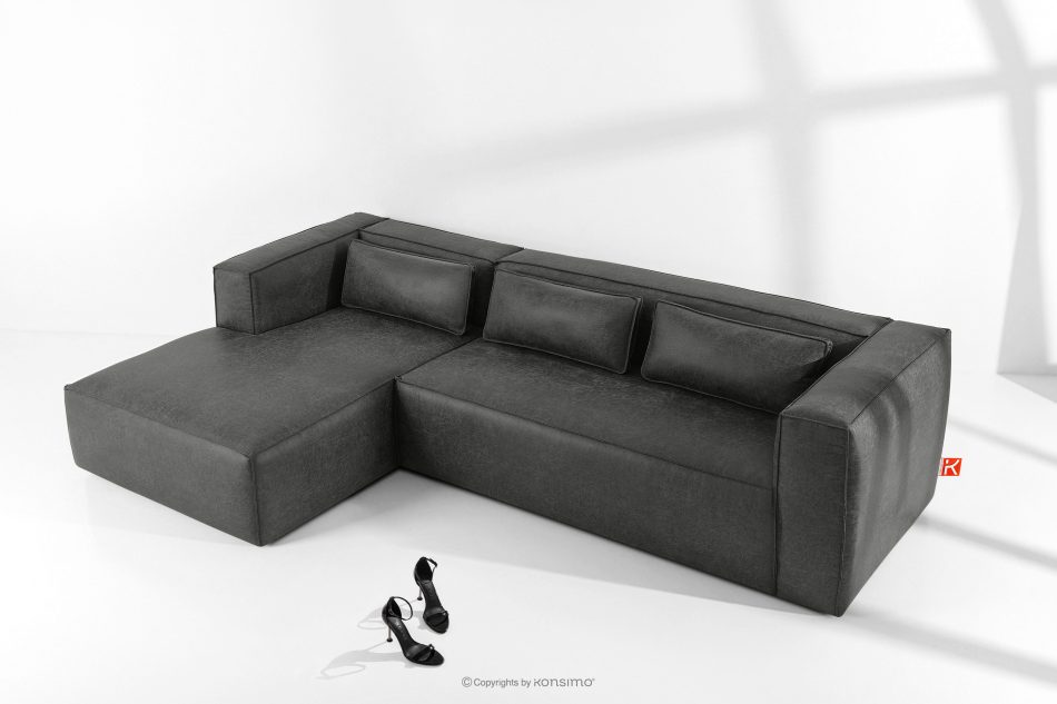 FEROX Rohová pohovka v štýle loft kožená látka tmavo sivá ľavá tmavo šedá - obrázok 1
