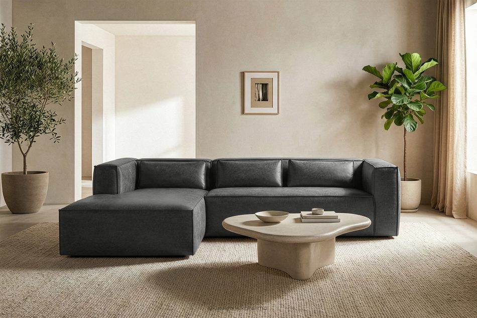 FEROX Rohová pohovka v štýle loft kožená látka tmavo sivá ľavá tmavo šedá - obrázok 10