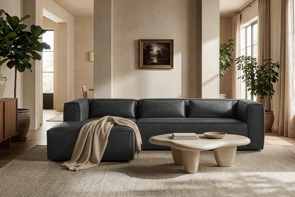 FEROX Rohová pohovka v štýle loft kožená látka tmavo sivá ľavá tmavo šedá - obrázok 11