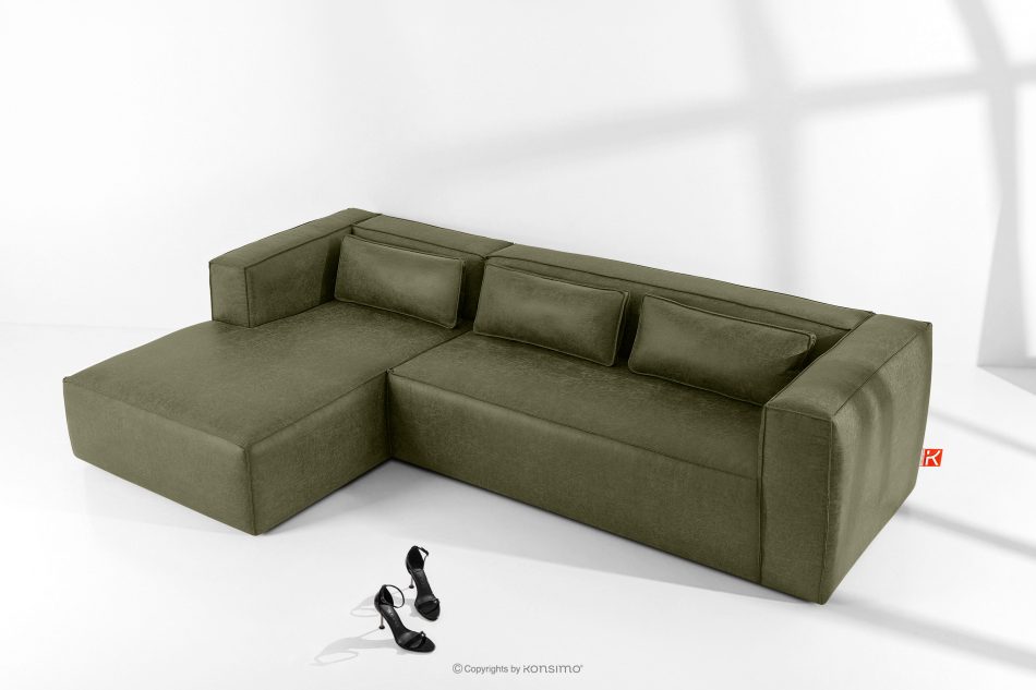 FEROX Rohová pohovka v štýle loft kožená látka zelená ľavá zelená - obrázok 1