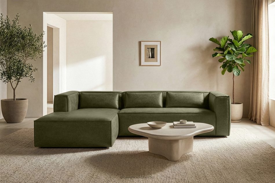 FEROX Rohová pohovka v štýle loft kožená látka zelená ľavá zelená - obrázok 10