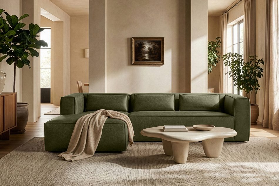 FEROX Rohová pohovka v štýle loft kožená látka zelená ľavá zelená - obrázok 11