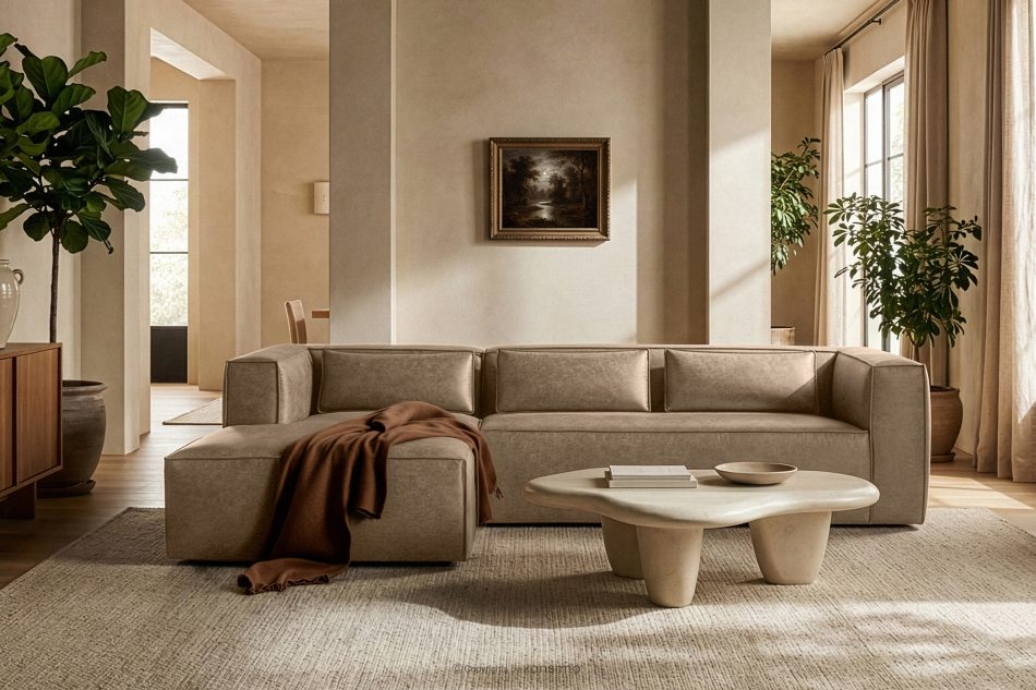 FEROX Rohová pohovka v štýle loft kožená látka béžová ľavá béžová - obrázok 11