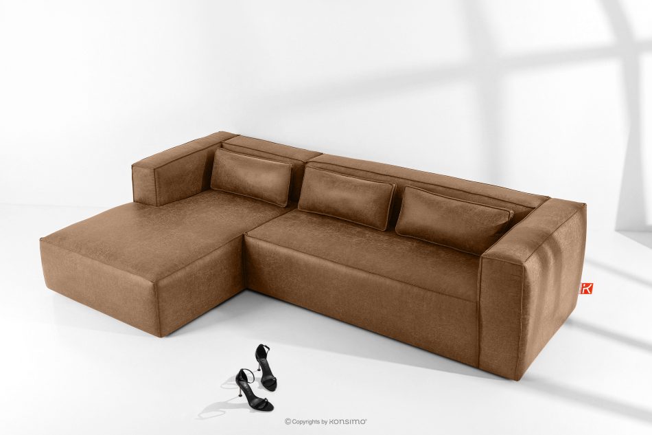 FEROX Rohová pohovka v štýle loft látka podobná koži hnedá ľavá hnedá - obrázok 1
