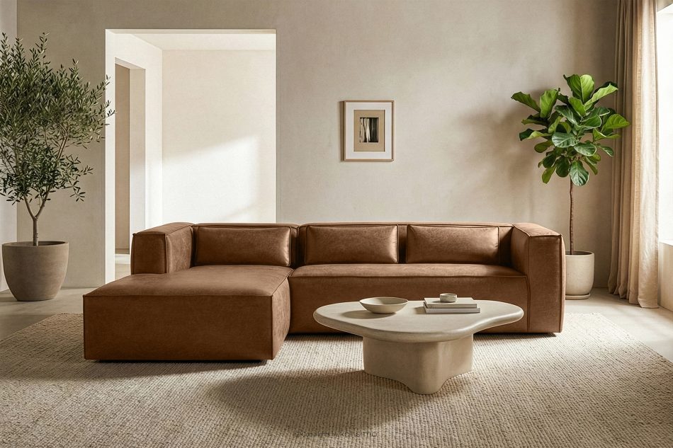 FEROX Rohová pohovka v štýle loft látka podobná koži hnedá ľavá hnedá - obrázok 10