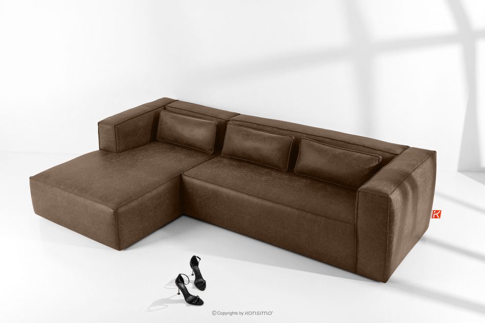 FEROX Rohová pohovka v štýle loft látka podobná koži tmavohnedá ľavá tmavo hnedá - obrázok 1
