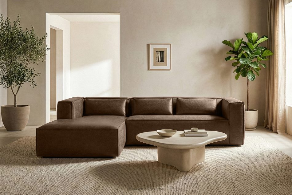 FEROX Rohová pohovka v štýle loft látka podobná koži tmavohnedá ľavá tmavo hnedá - obrázok 10