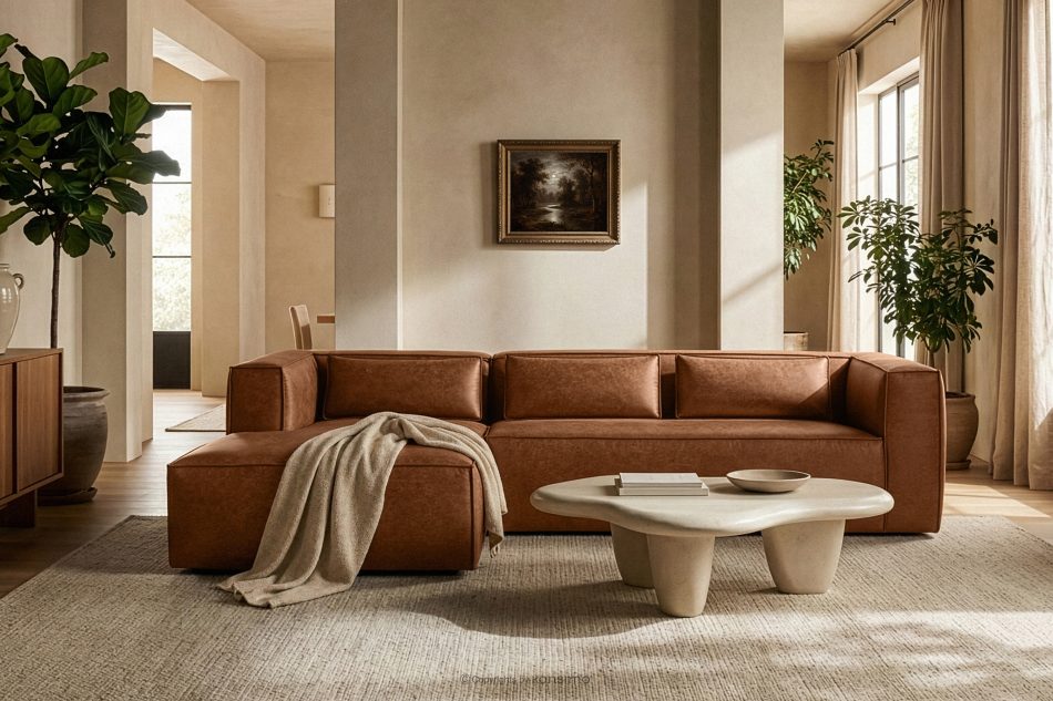 FEROX Rohová pohovka v štýle loft látka podobná koži červená ľavá červená - obrázok 11