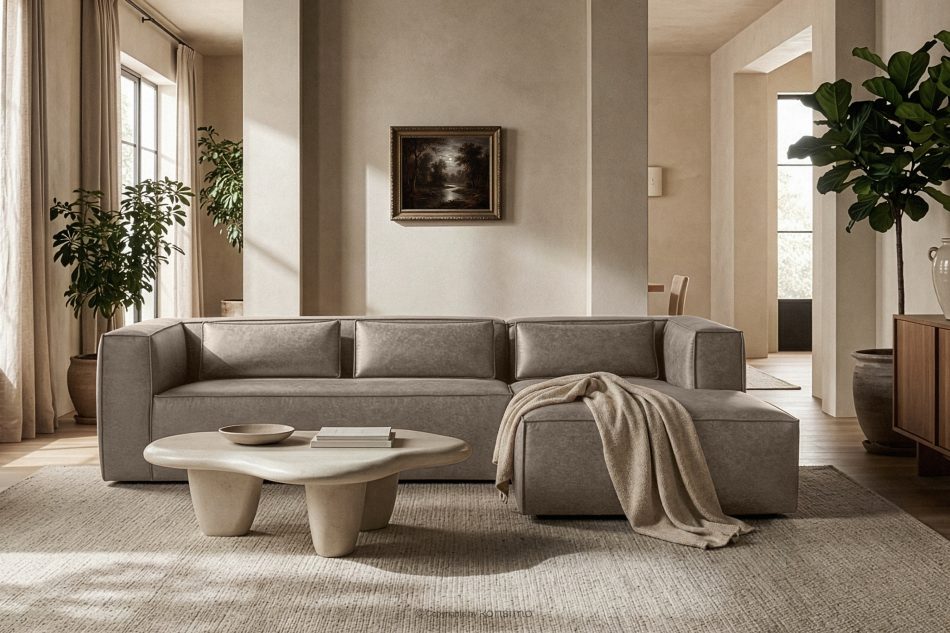 FEROX Rohová pohovka v štýle loft látka podobná koži svetlo sivá pravá svetlo šedá - obrázok 11