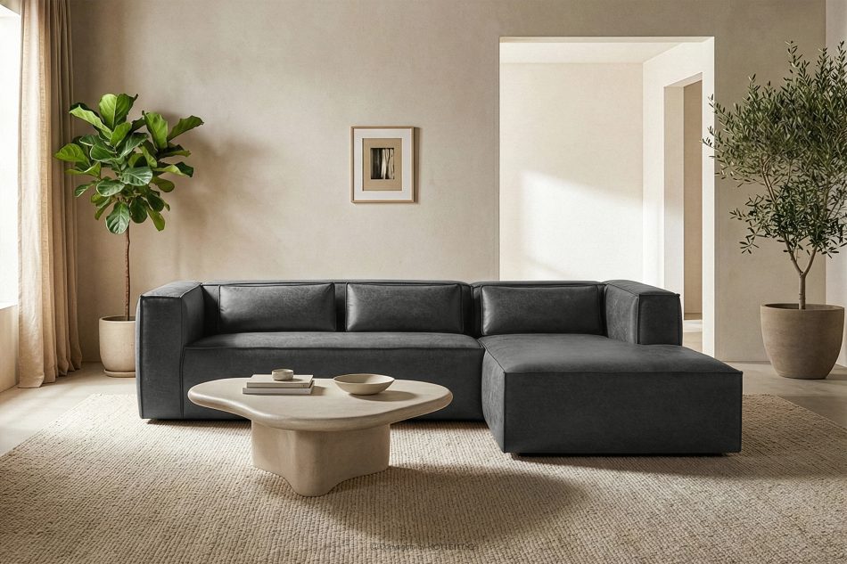 FEROX Rohová pohovka v štýle loft látka podobná koži tmavo sivá pravá tmavo šedá - obrázok 10