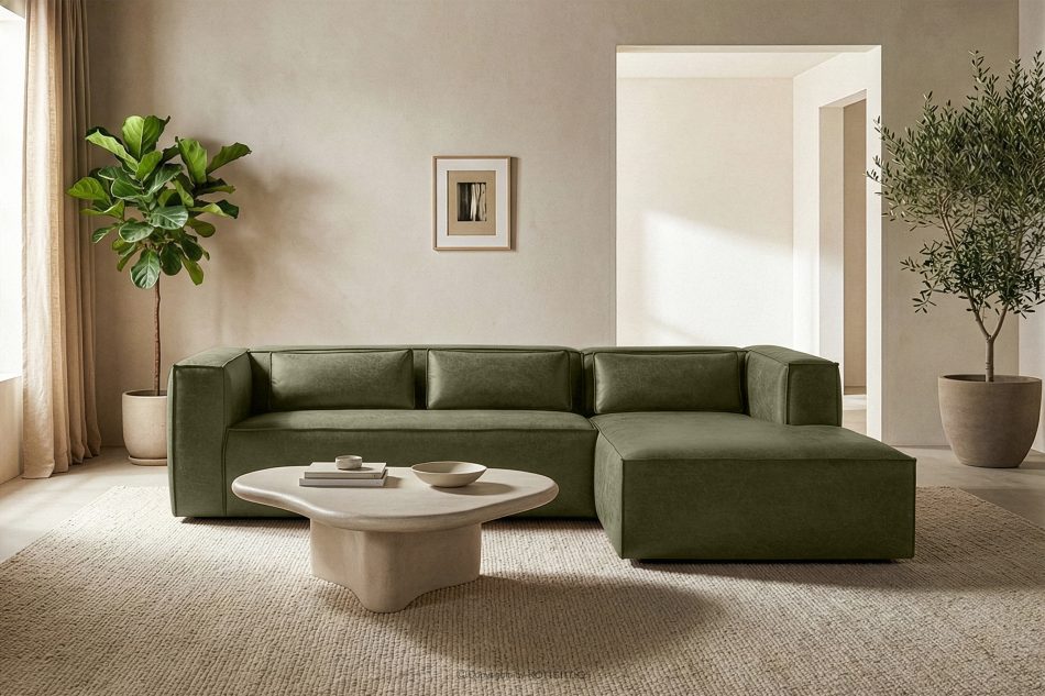 FEROX Rohová pohovka v štýle loft látka podobná koži zelená pravá zelená - obrázok 10