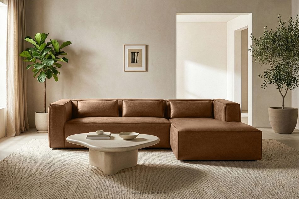 FEROX Rohová pohovka v štýle loft látka podobná koži hnedá pravá hnedá - obrázok 10