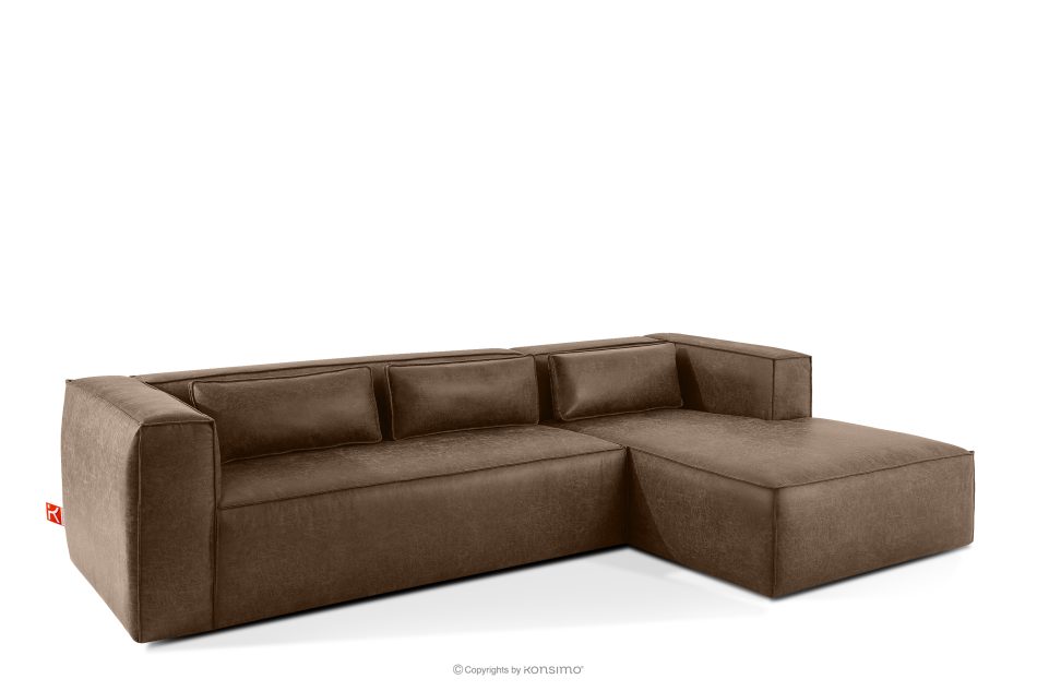 FEROX Rohová pohovka v štýle loft látka podobná koži tmavohnedá pravá tmavo hnedá - obrázok 2