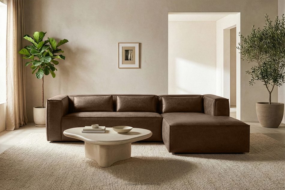 FEROX Rohová pohovka v štýle loft látka podobná koži tmavohnedá pravá tmavo hnedá - obrázok 10