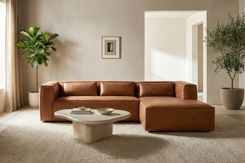 FEROX Rohová pohovka v štýle loft látka podobná koži červená pravá červená - obrázok 10