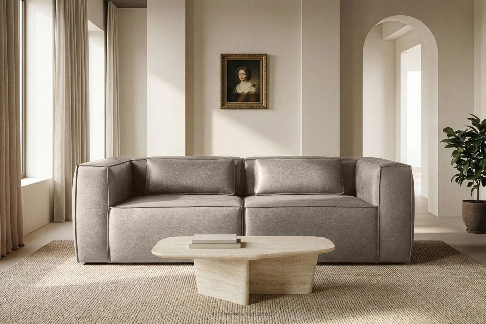 FEROX Trojmiestna pohovka v štýle loft kožená látka svetlo sivá svetlo šedá - obrázok 11