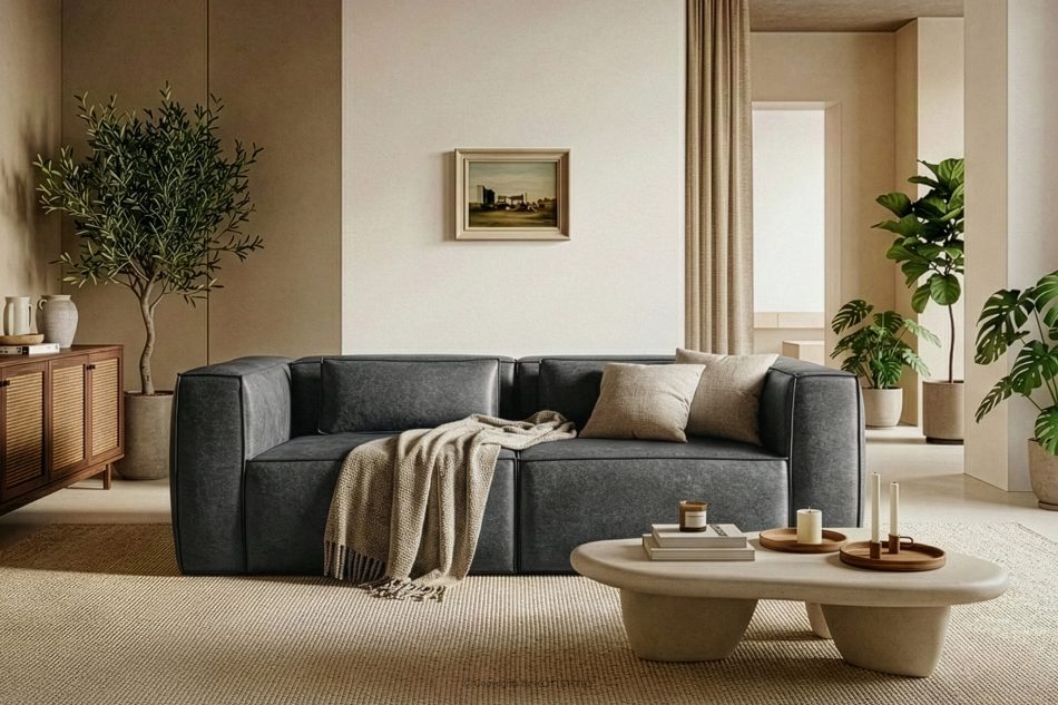 FEROX Trojmiestna pohovka v štýle loft kožená látka tmavo sivá tmavo šedá - obrázok 10