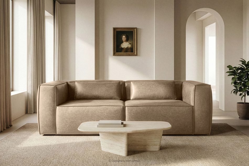 FEROX Trojmiestna pohovka v štýle loft kožená látka béžová béžová - obrázok 11