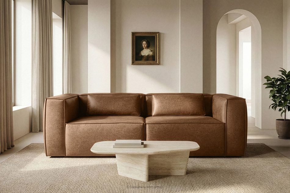 FEROX Trojmiestna pohovka v štýle loft látka podobná koži hnedá hnedá - obrázok 11