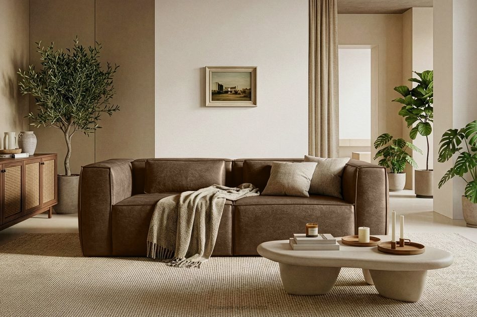 FEROX Trojmiestna pohovka v štýle loft látka podobná koži tmavohnedá tmavo hnedá - obrázok 10