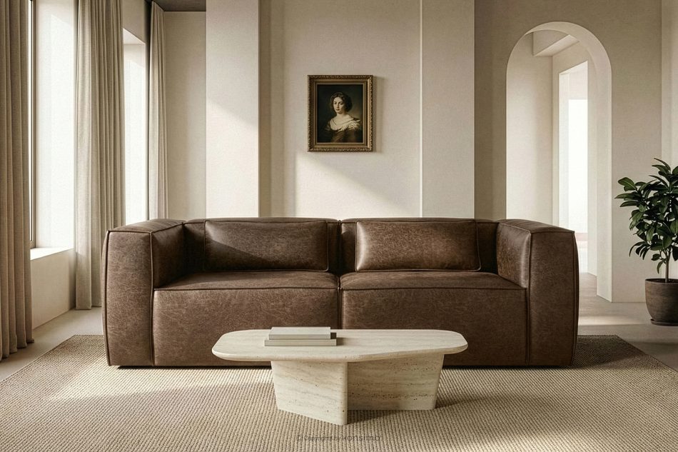 FEROX Trojmiestna pohovka v štýle loft látka podobná koži tmavohnedá tmavo hnedá - obrázok 11