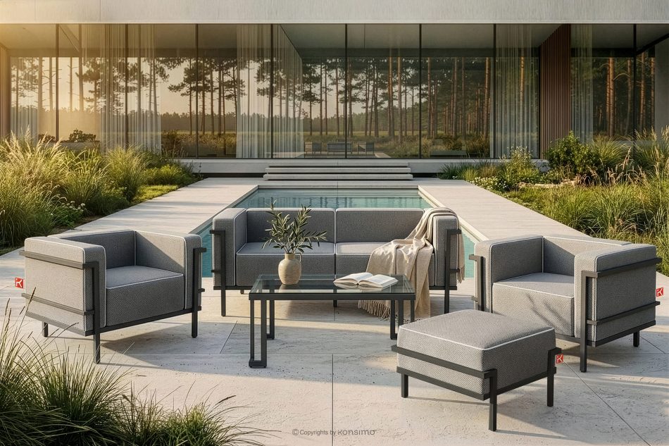 TRIGLO Záhradný taburet na kovových nohách, tmavo sivý/čierny/biely tmavo sivá/čierna/biela - obrázok 6