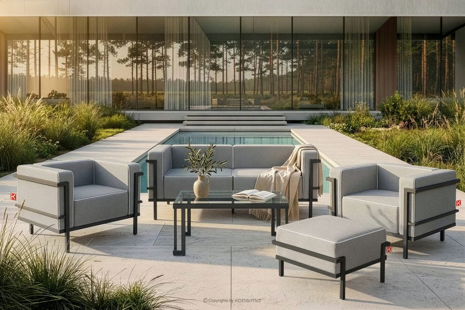 TRIGLO Záhradný taburet na kovových nohách, tmavo sivý/tmavo sivý/biely tmavo sivá/tmavo sivá/biela - obrázok 6