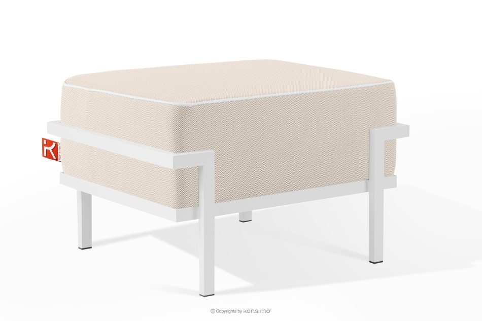 TRIGLO Záhradný taburet na kovových nohách, biely/tmavo béžový/biely biela/tmavo béžová/biela - obrázok 1