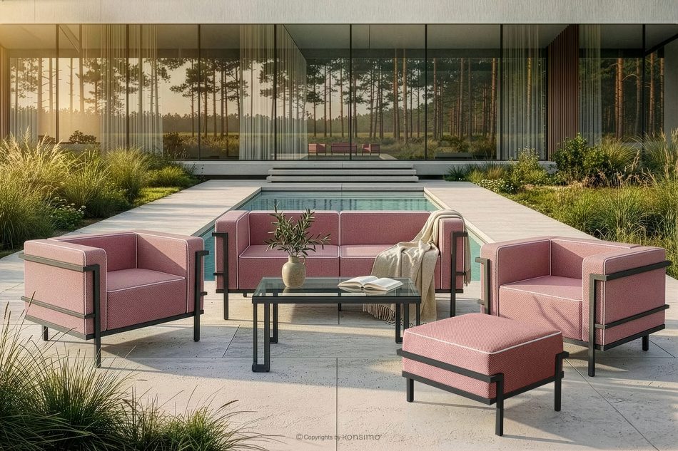 TRIGLO Záhradný taburet na kovových nohách, tmavo sivý/červený/biely tmavo sivá/červená/biela - obrázok 6