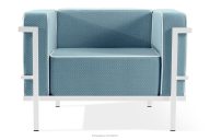 Moderné záhradné kreslo na kovových nohách, biele/morská modrá/biele