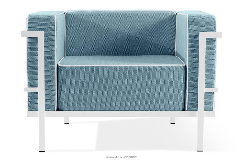 TRIGLO Moderné záhradné kreslo na kovových nohách, biele/morská modrá/biele biela/morská modrá/biela - obrázok 0