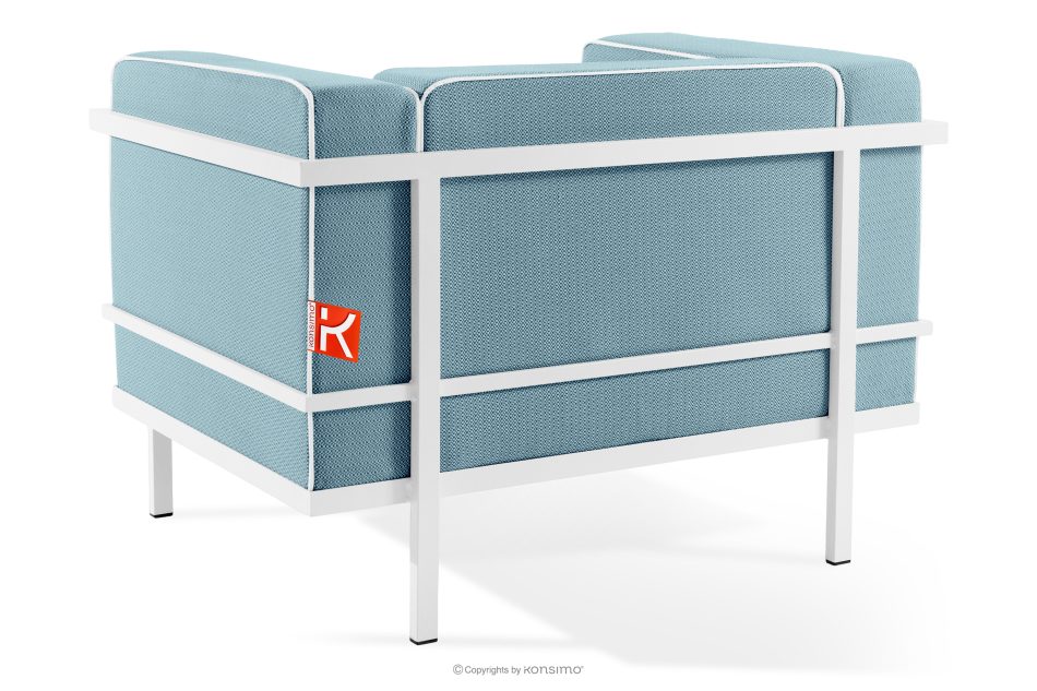 TRIGLO Moderné záhradné kreslo na kovových nohách, biele/morská modrá/biele biela/morská modrá/biela - obrázok 3